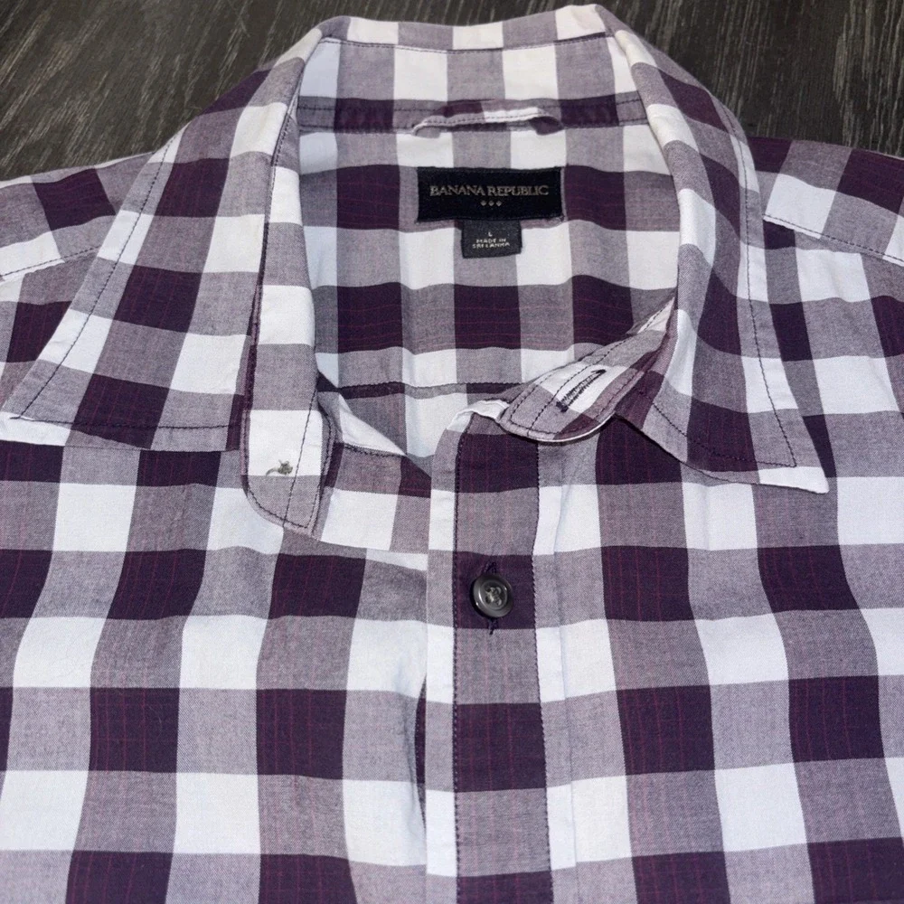 BANANA REPUBLIC MENS BUTTON UP SOFT WASH TAILORED SLIM FIT‎ SHIRT L PURPLE PLAID